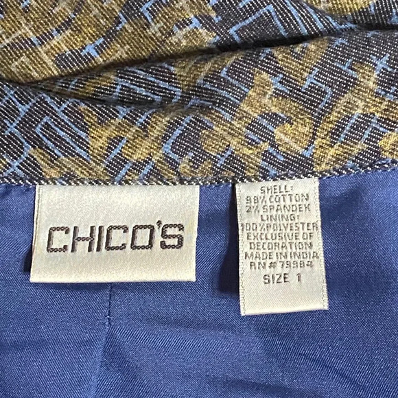 Chico’s Mottled Stretch Denim Jacket Sequin Floral - Picture 5 of 12